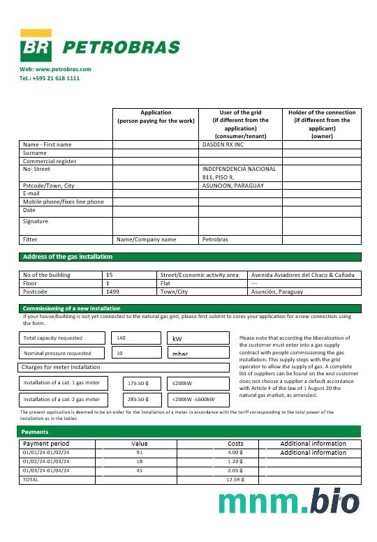 Paragwaj Petrobras Paragwaj Operations and Logistics gas company rachunek za usługi komunalne szablon w formatach Word i PDF